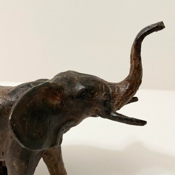 Vintage Elephant Trunk Up Metal Figurine 6 Inch Long Figure Flaws - Picture 5 of 16